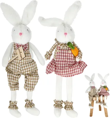 Produktbild von Kantenhocker Osterhasen 2er Set 17x50x10cm Polyester Osterdekoration Kantensitzer Sie und Er Willkommensschild