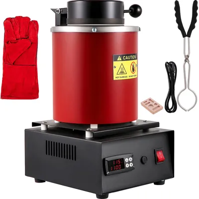 Obrázek produktu pro SucceBuy Elektrický tavicí pec na zlato, 1350 W, maximální teplota 1150 °C, digitální ovládání, keramická žárovka o hmotnosti 3 kg s tvarem tyče a ochranné rukavice, vhodná pro zpracování zlata, stříbra, mědi a hliníku, červená barva