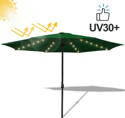 Immagine prodotto di Ombrellone Hengda Ombrellone a braccio laterale 350 cm con LED solare, protezione UV, manovella - Verde - Ombrellone da giardino Ombrellone da mercato Ombrellone con manovella