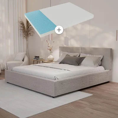 Produktbild von Juskys Polsterbett Salerno mit Matratze 180 x 200 cm, Cord Design & modern - Taupe