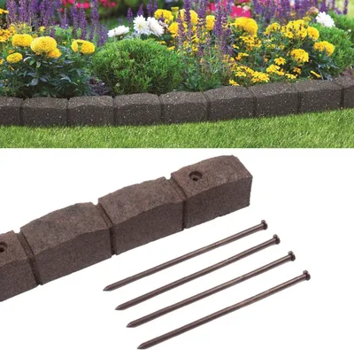 Produktbild von FORTENA Gartenpalisade Beeteinfassung Rasenkante Beetumrandung 120 cm Braun Gummi Beetkante