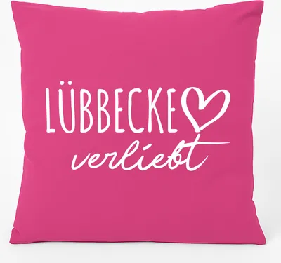 Produktbild von Huuraa Kissen Lübbecke verliebt 40x40cm mit Füllung Fuchsia Baumwolle Dekokissen Geschenkidee