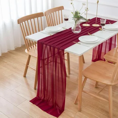 Zdjęcie produktu dla Bordowy obrus z organzy, wymiar 300 x 75 cm, 100% poliester