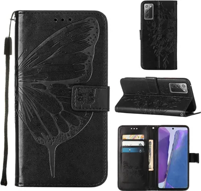 Produktbild von Galaxy Note 20 4G Hülle, Schmetterling Prägung Flip Leder Kartenfächer Schutzhülle Ledertasche mit Ständer für Samsung Galaxy Note 20 4G / 5G Schwarz