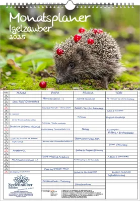 Produktbild von Igelzauber Planer Wandplaner Familienplaner 4 Spaltenplaner DIN A3 Kalender für 2025 Igel - Seelenzauber
