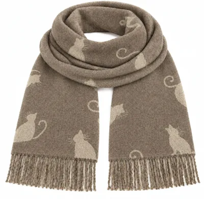 Produktbild von Weicher Damen Schal mit Katzen-Silhouetten , XL Winterschal Halstuch mit Fransen in Beige, KI-generiertes Bild