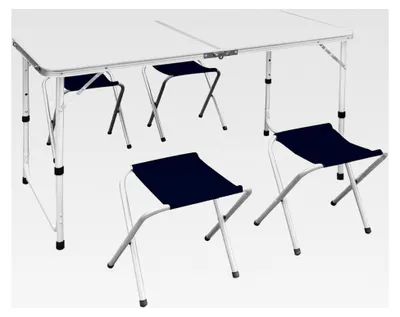 Produktbild von Faltbarer Campingtisch mit 4 Hockern, höhenverstellbar, 120x60 cm, leicht transportierbar für Camping, Picknick, Garten, Terrasse, Outdoor
