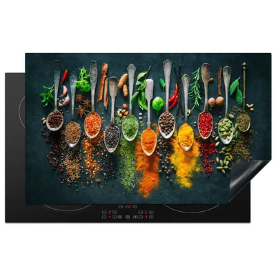 Produktbild von KitchenYeah© Herdabdeckplatte Kräuter - Gewürze - Löffel , 83x51cm, Küche Deko, Glaskeramikkochfeld Herdabdeckung, Abdeckplatte fùr Kochfeld