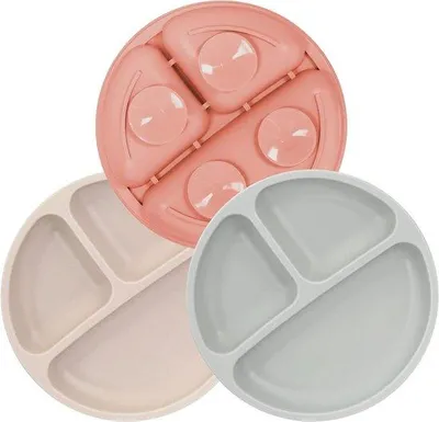 Produktbild von Silikon Teller für Kleinkinder BPA-frei - Set von 3 - Grau Beige Orange Rot.