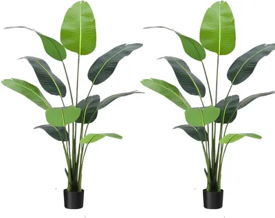 Productafbeelding van Kunstplant paradijsvogel, 120 cm - 2 stuks. Tropische kunstplant met bananenbladeren in pot, geschikt voor binnen- en buitengebruik