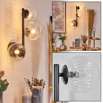 Produktbild von Isorella Wandlampe aus Metall/Riffelglas in Schwarz/Klar