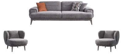 Produktbild von Sofa Set Torino Farbe Grau Stellvariante 3+1+1 mit Relax-/Bettfunktion durch verstellbare Rückenlehne