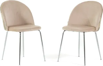 Image de Lot de 2 chaises de salle à manger rembourrées en veloursReproductioné, pieds en métal, design élégant pour cuisine, salle à manger, bar et restaurants SARA - Crème/Argenté