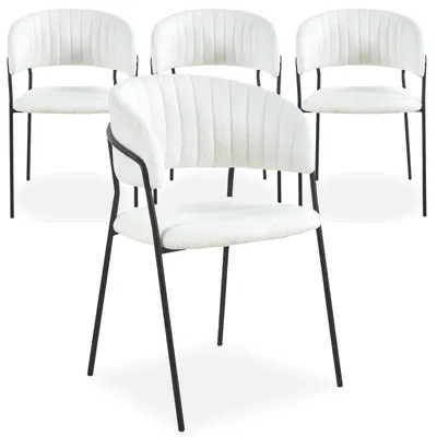 Image de MENZZO Lot de 4 chaises Tabata Métal Noir et Tissu bouclette Crème