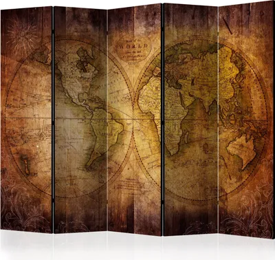 Produktbild von 5-teiliger Doppelseitiger Vlies Paravent - World on old map II 225x172 cm k-A-0019-z-c