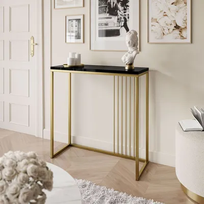 Produktbild von PRIME Konsolentisch 80 cm Hochglanz Gold matt / Schwarz hochglanz