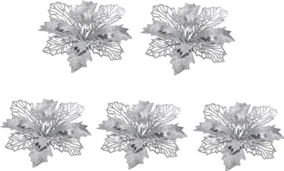 Immagine prodotto di INF Fiori artificiali Decorazione natalizia Confezione da 5 Argento