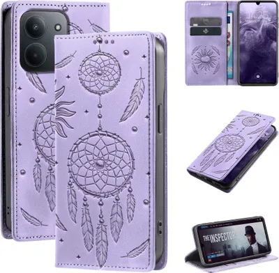 Produktbild von Handyhülle für Xiaomi Redmi 15C RFID Schutz Klapphülle Case Cover Blumen Design Traumfänger Schutzhülle Farbe: Violett