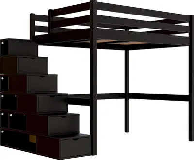 Produktbild von Hochbett 140x200 Sylvia mit treppenregal - Schwarz