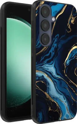 Produktbild von Smartphonica Handytasche passend für Samsung Galaxy S23 FE mit Marmordruck - TPU Backcover Case Gold Blau Marmor Design - Gold Blau