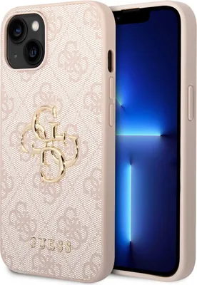 Zdjęcie produktu dla Etui Guesspoliuretan 4G Metal Logo iPhone 14 różowy