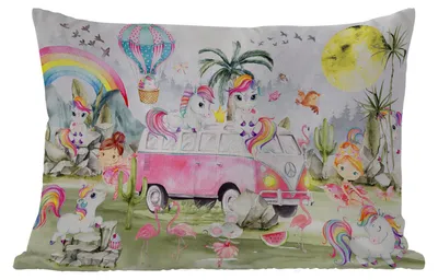 Produktbild von MuchoWow® Outdoor Kissen - Einhorn - Regenbogen - Kinder - Mädchen - Auto - 50x30 cm - Wetterfest - Lounge Kissen - Sofa kissen - Wohnzimmer Dekoration