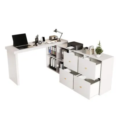 Produktbild von Ecktisch, Tischplatte 360° schwenkbar-L-förmig oder gerade aufstellbar,Schreibtisch Tischplatte und Beine 4 cm verstärkt
