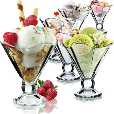 Produktbild von Eisbecher-Set, Eisbecher, Dessertgläser mit Fuß für Eis, Desserts, Obst, Vorspeisen, Cocktails, 6 Stück, 200 ml