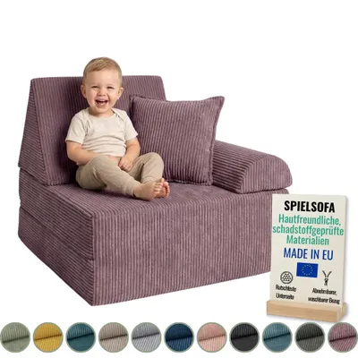 Produktbild von Pillows24 – Spielsofa für Kinder aus Cordstoff | Kindersessel mit waschbarem Bezug | Kindersofa für Spielzimmer – Hergestellt in der EU, Pflaume