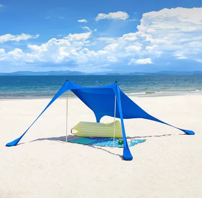 Produktbild von SoBuy Elastan Beach Tent Awning Beach Shelter Přenosný plážový stan s hliníkovými tyčemi Ochrana proti slunci Tmavě modrá OZT01-DB