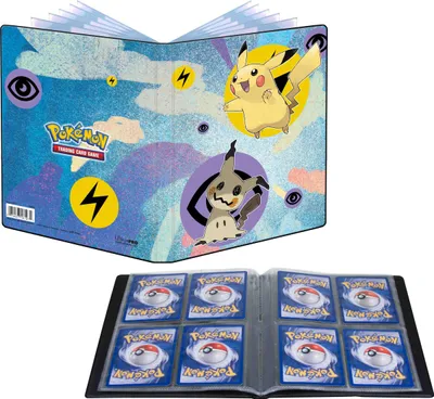 A Pokémon trading card album and a binder filled with cards.