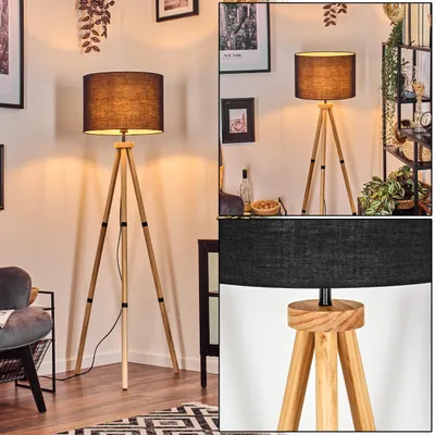 Produktbild von Schiavonea Stehlampe aus Holz/Stoff in Natur/Schwarz/Weiß