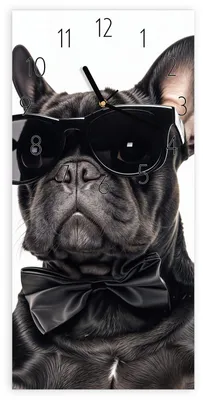 Produktbild von Wanduhr aus Glas mit Motiv Sonnenbrillenhund- 30 x 60 cm - inkl. Aufhängesystem