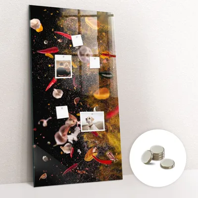 Obrázok produktu pre Magnetická tabuľa na stenu - Memo Tabuľa Sklenená - vrátane 5 magnetov - 60x120 cm - Výbuch chutí