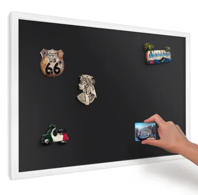 Produktbild von Magnettafel 60x40 cm mit weißem Rahmen - Magnetische Metalltafel, Magnetpinnwand zur Wandmontage für Wohnzimmer, Küche, Flur, Kinderzimmer und Büro - Schwarz