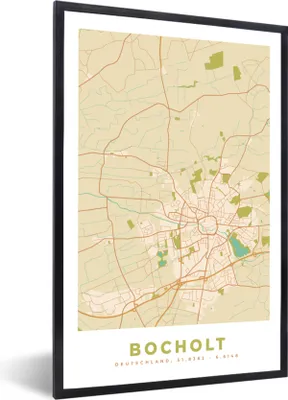 Produktbild von MuchoWow® Gerahmtes Poster Karte - Jahrgang - Bocholt - Stadtplan 40x60 cm - Poster mit Schwarzem Bilderrahmen Wandposter Rahmen Foto Bilder - Papierdruck - Wandbilder