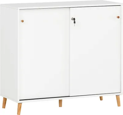 Produktbild von Büro Schiebetürenschrank abschließbar SISAK-80 in weiß, B/H/T: ca. 100,1/92,6/41 cm