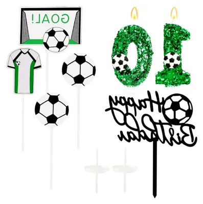 Produktbild von Pailletten Geburtstagskerzen Zahlen 10 (Fußball Deko), Kerzen Geburtstag, Grüne Geburtstagskerze, Geburtstagskerzen für Torte, Kerze 10, Kerzen Zahlen (mit Tortendeko Fussball Set)