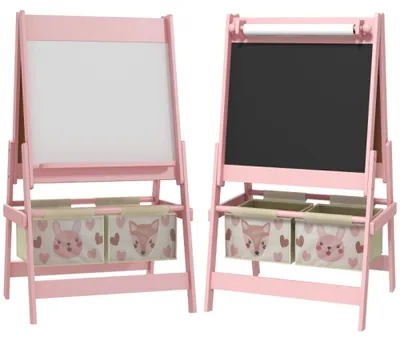 Produktbild von AIORBER Kinderstaffelei Maltafel Kreidetafel Whiteboard Holz Kinder Malständer mit Papierrolle Aufbewahrungskörben, Rosa