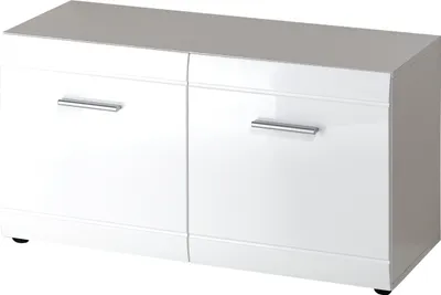 Produktbild von Schuhbank "402" in weiss mit 2 Türen und 2 Einlegeböden. Abmessungen (BxHxT) 96x51x39 cm