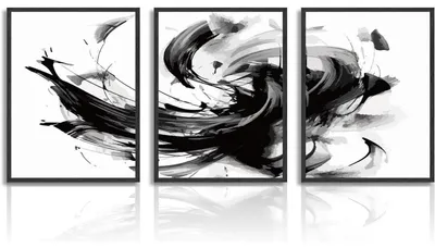 Productafbeelding van Abstracte wandkunst posters, 3 stuks, zwart/wit, 30,5 x 40,6 cm, ongeramd, canvas