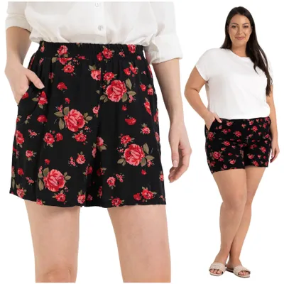 Immagine prodotto di Moraj | Pantaloncini da donna - Taglia L - Pantaloncini neri da donna - Pantaloncini estivi - Pantaloncini in viscosa con motivo floreale