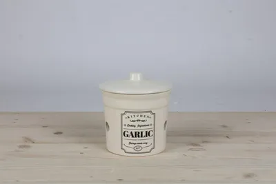 Produktbild von Vorratsdose KITCHEN aus Keramik für Knoblauch 14 x 14 x 14,5 cm – Knoblauchdose mit Deckel & Aufdruck