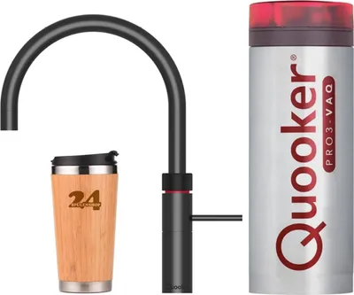 Produktbild von »QUOOKER FUSION Round VAQ PRO3 Schwarz & 100°C Armatur (3FRBLK)« (2-St) Spültischmischer mit 100°C Kochendwasserfunktion *Inklusive Thermobecher