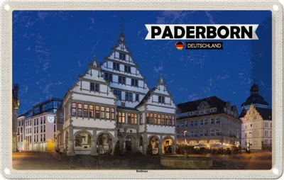 Produktbild von vianmo Blechschild 20x30 cm Paderborn Rathaus Altstadt Bildmotiv Reisemotiv Abenteuer Reisen Urlaub