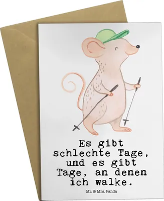 Produktbild von Mr. & Mrs. Panda Grußkarte Maus Walking - Weiß - Geschenk, Walken, weihnachtskarten, Spazieren gehen, Grußkarten, Schnelles, osterkarten, einladungskarten, osterkarte