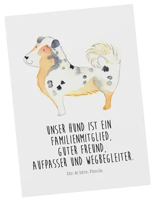 Produktbild von Mr. & Mrs. Panda Postkarte Hund Australien Shepherd - Weiß - Geschenk, kunstkarte, Grußkarte, Sprüche, Postkarten, Familie, Fotokarte, Hundemama, Ansichtskarten