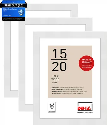 Produktbild von DEHA Design 3er SET Holz Portraitrahmen, Bilderrahmen Fontana, 15x20 cm, Weiß