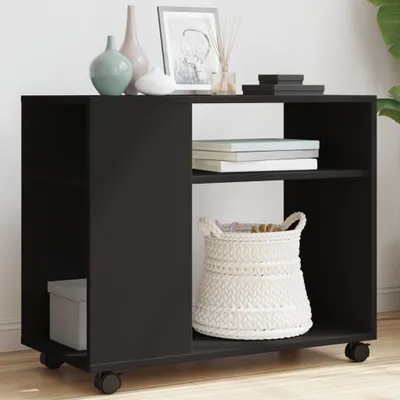 Produktbild von Beistelltisch mit Rollen in Schwarz, 70 x 35 x 60 cm aus Holzwerkstoff