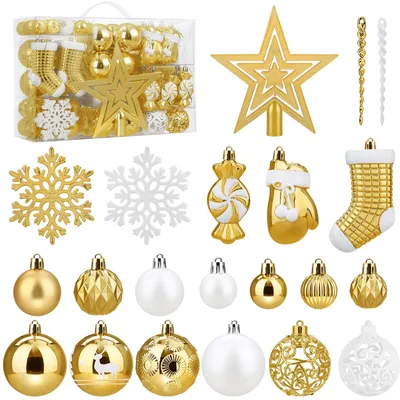 Weihnachtskugeln 128er Set, unzerbrechlich, gold, glänzend/matt, Kunststoff
